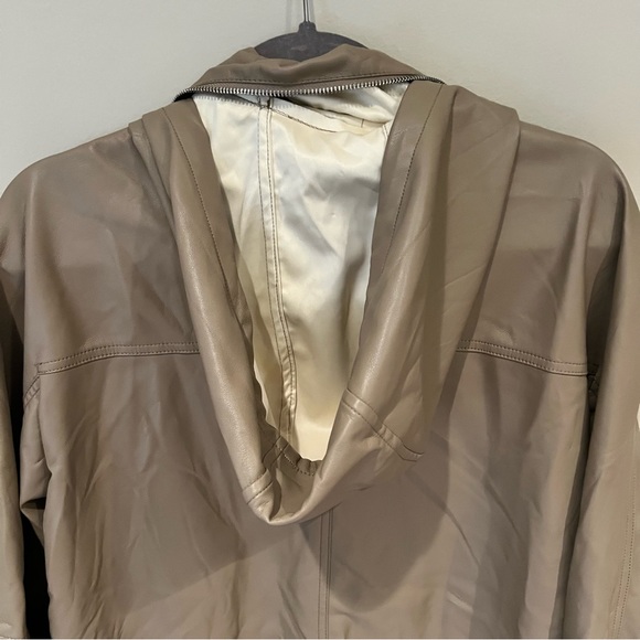 Zara Taupe Leather Hooded Zipper Jacket | XS - Picture 6 of 11